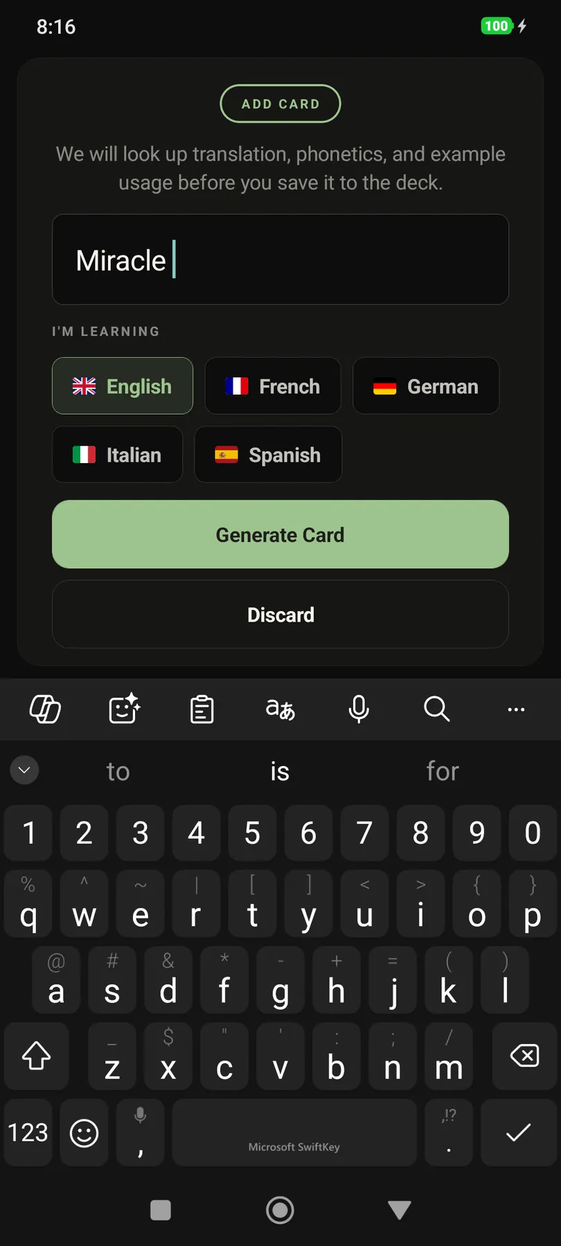 Screenshot of add-card-feature-dark