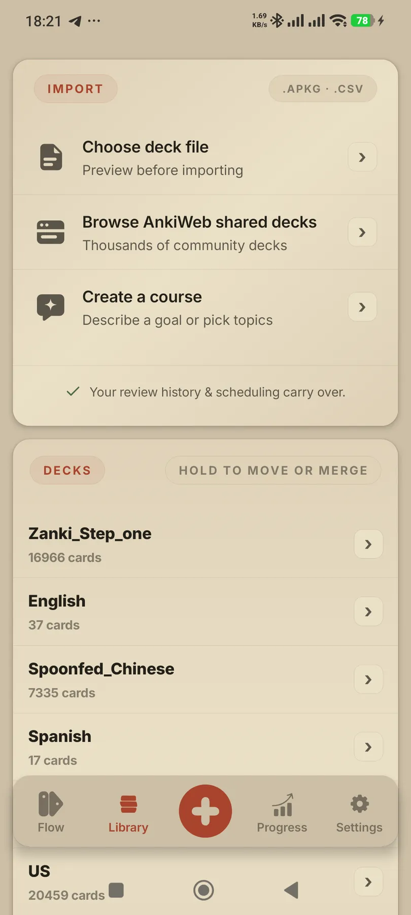 Anki import screen in light mode
