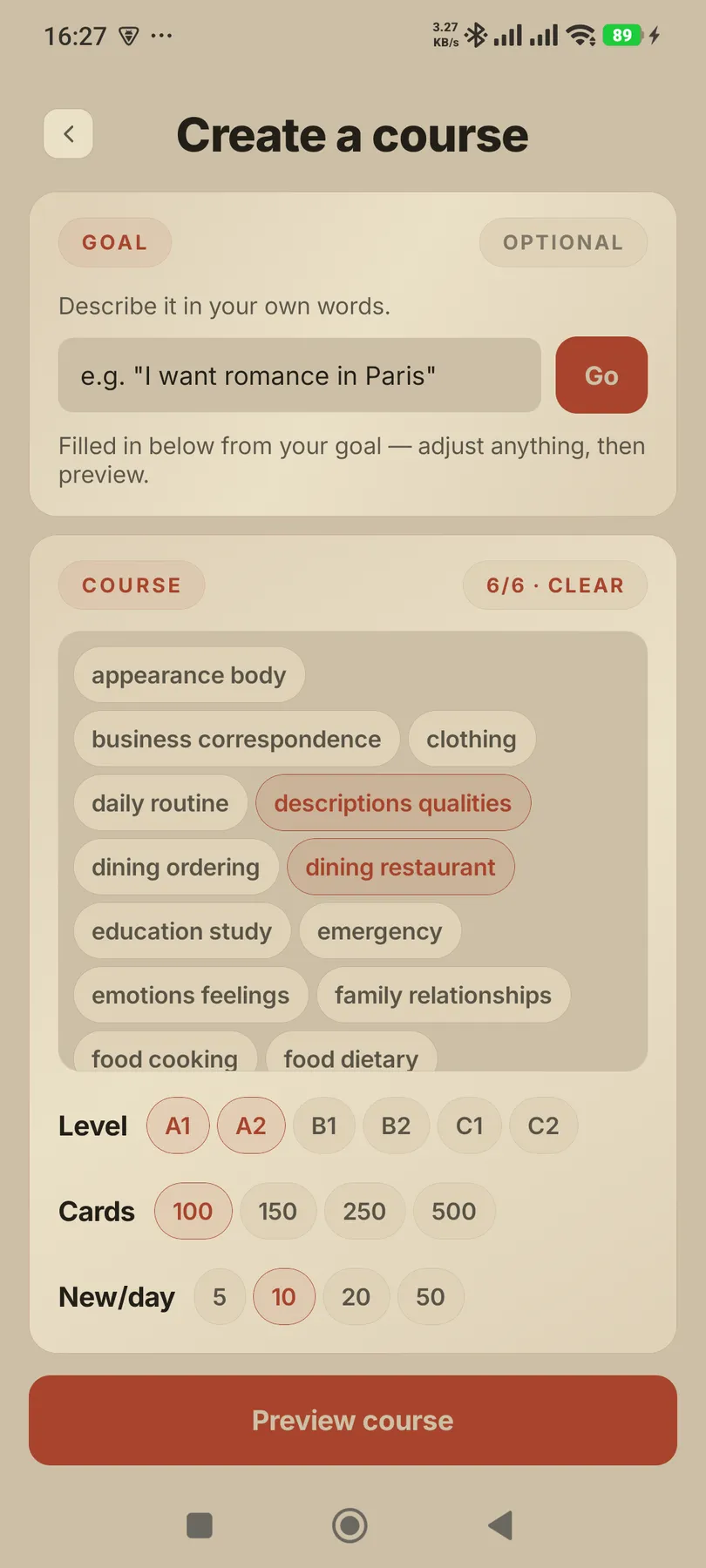 Course creator showing theme selection in light mode