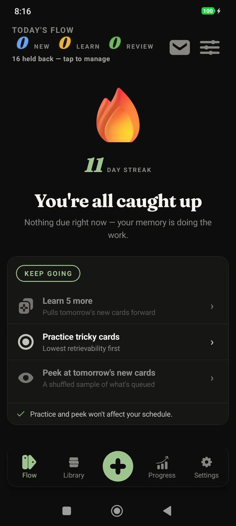 Screenshot of flow-caught-up-feature-dark